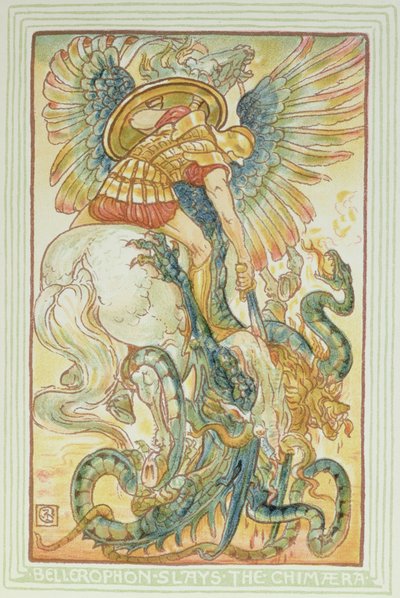 Bellerophon vecht tegen de Chimaera, 1895 door Walter Crane